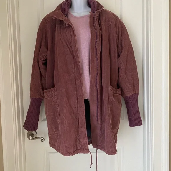Rare Vintage Eddie Bauer Corduroy Barn Chore Coat Knit Collar Cuffs Mauve 80s - Picture 2 of 8